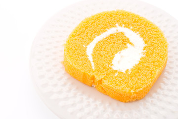 Jam roll cake isolated on white background