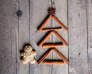 gingerbread man with Christmas tree of spices