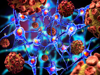 viruses attacking nerve cells, concept for Neurologic Diseases