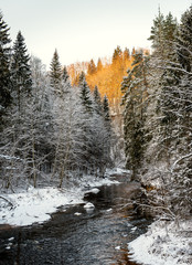 Frozen winter river landscape