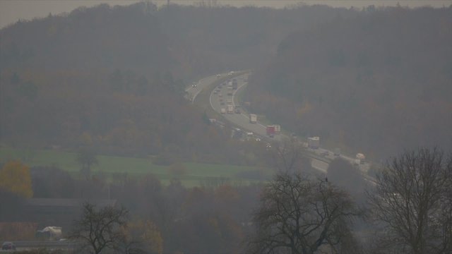 Traffic on german Autobahn, Cars and Trucks