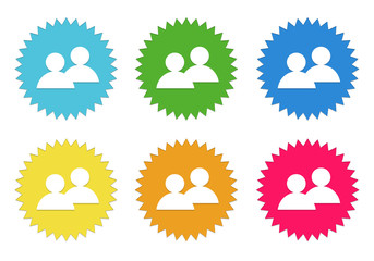 Set of colorful stickers icons with people symbol