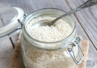 Basmati rice in a glass jar
