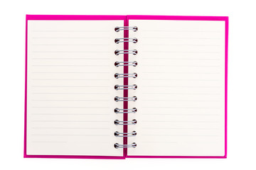 Pink note book isolated on white background