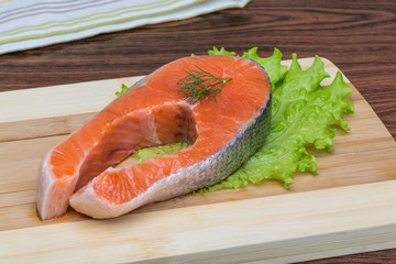 Raw salmon steak