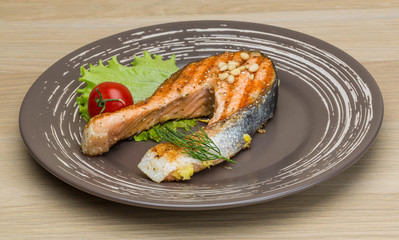Grilled salmon steak