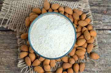 almond flour on wooden surface