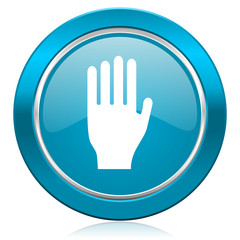 stop blue icon hand sign