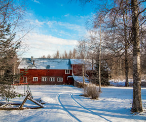 Naklejka premium Barn on farm in a wood