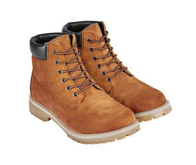 Brown leather boots isolated on white background with clipping p