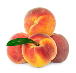 Peaches with leaf isolated on white background