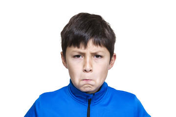 Young modern boy pulls funny face