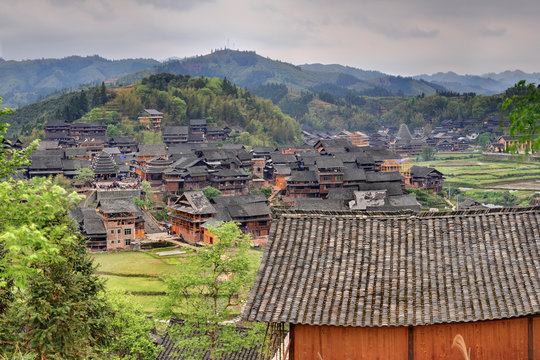 Wooden houses of farmers in the mountain village agricultural Ch