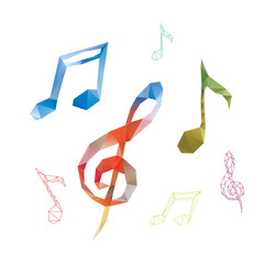 Music notes logo template. Colorful triangles sign concept.