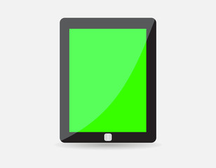 Realistic black tablet with green blank screen