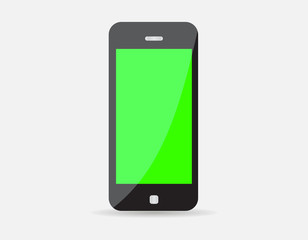 Realistic black mobile phone with green screen
