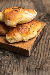 Homemade stuffed pastry with shape of rolls