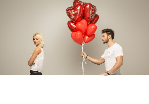 Valentines photo of attractive couple with white space