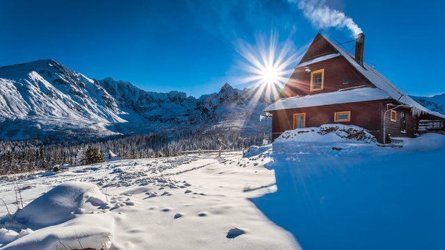 Warm accommodation in cold winter mountains