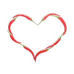 Heart shape from red chili isolated on white background