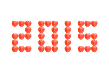 2015 letter from red heart candy isolated on white background