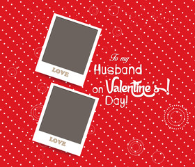 Blank instant couple photo frame lovely on red background