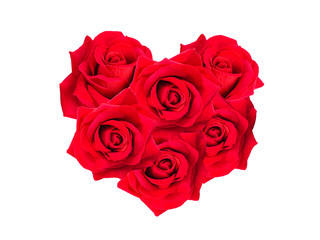 Valentines Day Heart Made of Red Roses Isolated on White Backgro