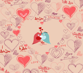 wedding invitation, card for Valentine's Day with bird couple