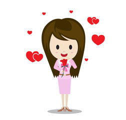 Young woman shy and receive rose vector