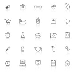 Health line icons with reflect on white background