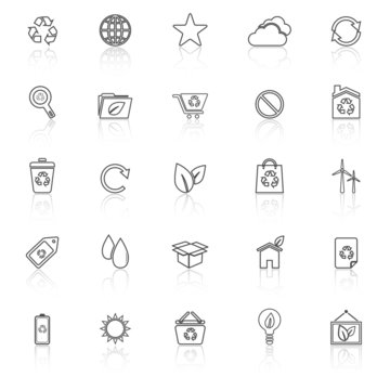 Ecology line icons with reflect on white background