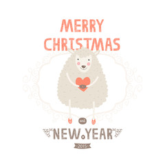 Vector christmas greeting card with cute sheep