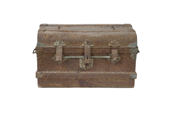 Ancient iron chest isolated on white background