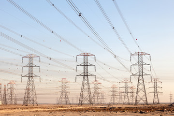 High voltage power lines in Kuwait, Middle East
