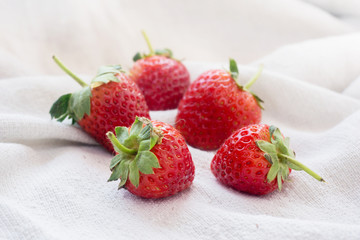 Fresh strawberries on fabric background