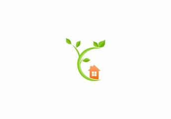 home eco leaf logo vector
