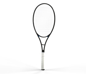 Black tennis racquet isolated on white