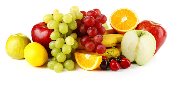 Ripe fruits isolated on white background