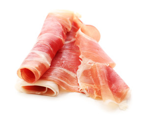 Sliced of jamon isolated on white background