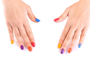 Obraz na płótnie Canvas Multicolor female manicure isolated on white