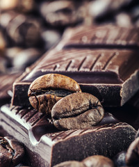 Chocolate-Coffee background: Close-up of a beans 