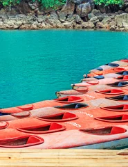 Printed kitchen splashbacks Turquoise Colourful kayaks