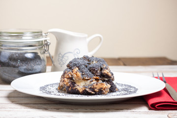 Poppy seed bread on white plate