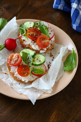 Bruschetta with tomatoes, cucumbers and basil
