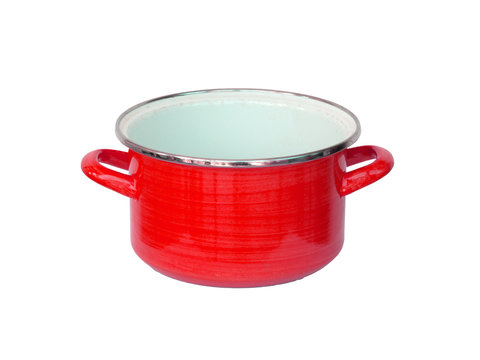 Old red metal cooking pot