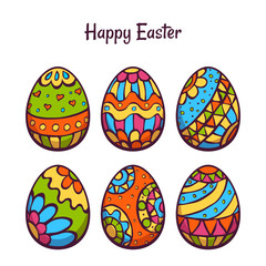 Vector set of cartoon color eggs for Easter