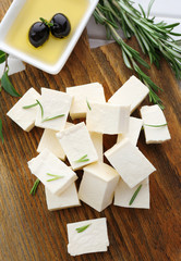 Feta cheese on table close-up
