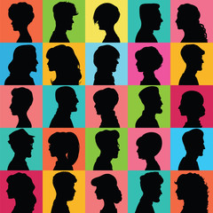 Avatars of silhouettes. Profiles with different hairstyles.