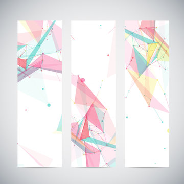 Vector vertical banners set with polygonal abstract shapes,