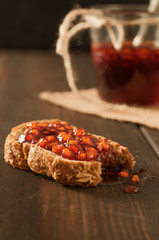 homemade pomegranate jam on bread